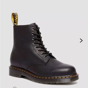 Dr. Martens 1460 Black Leather combat Lace-Up Boots with Yellow Stitching